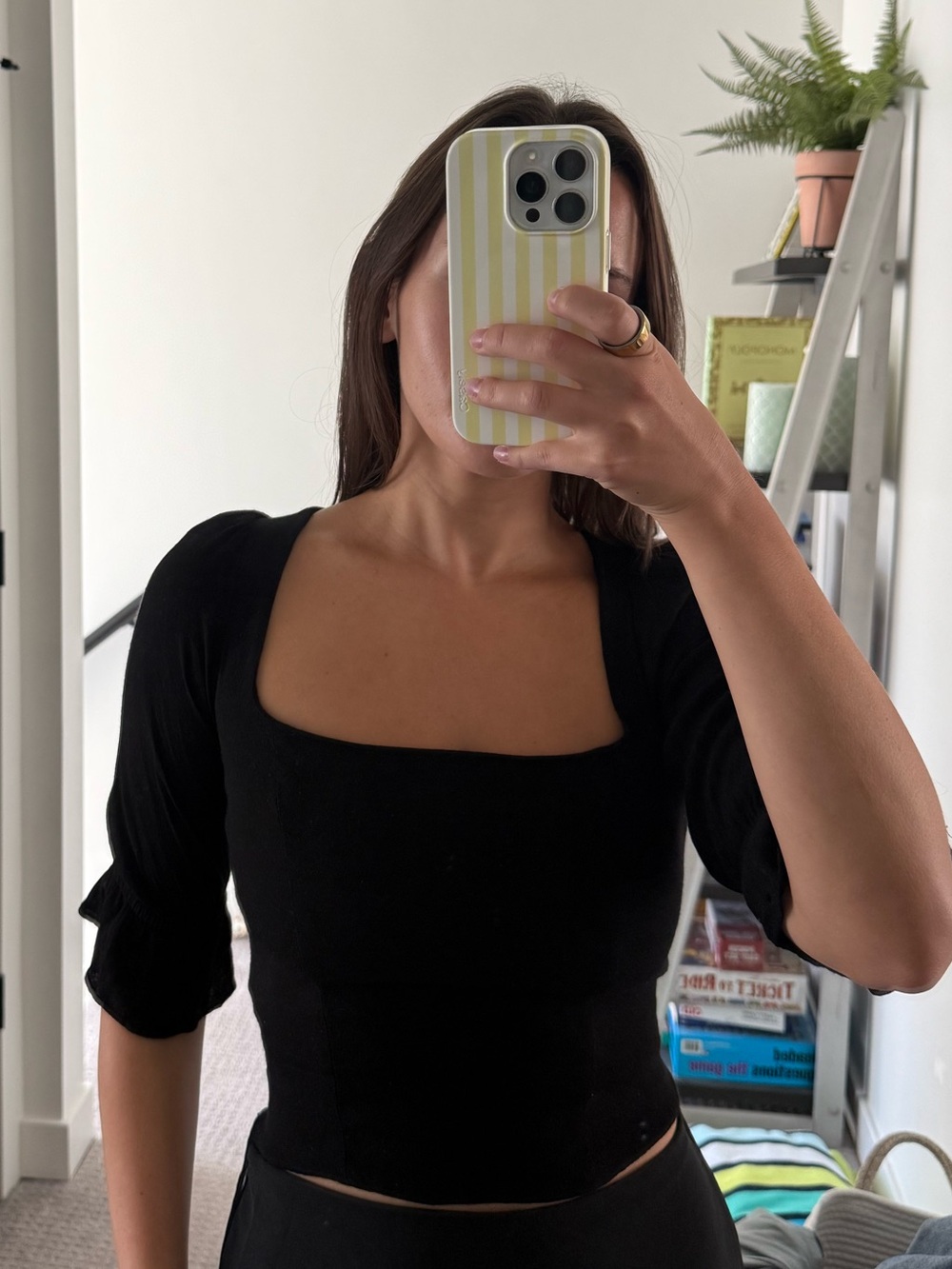 Reformation Black Square-Neck Puff Sleeve Women's Top